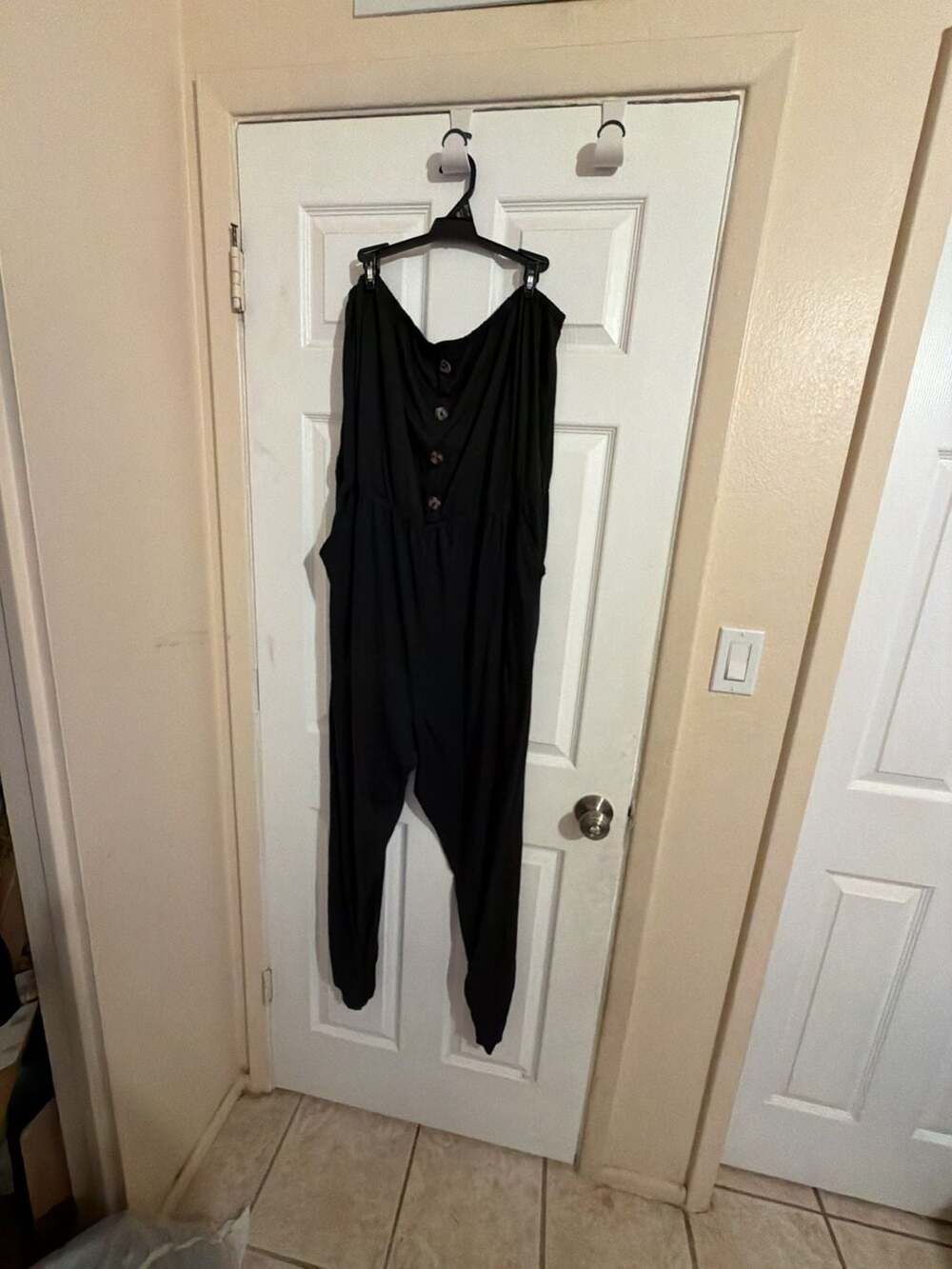 Rouge Collection Plus Size Black Sleeveless Buttoned Harem Jumpsuit EPI1180-G